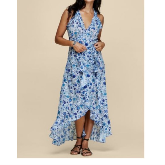 NWT Poupette St. Barth Floral Wrap Maxi Dress in Blue Naïf. Size XS - Picture 2 of 7